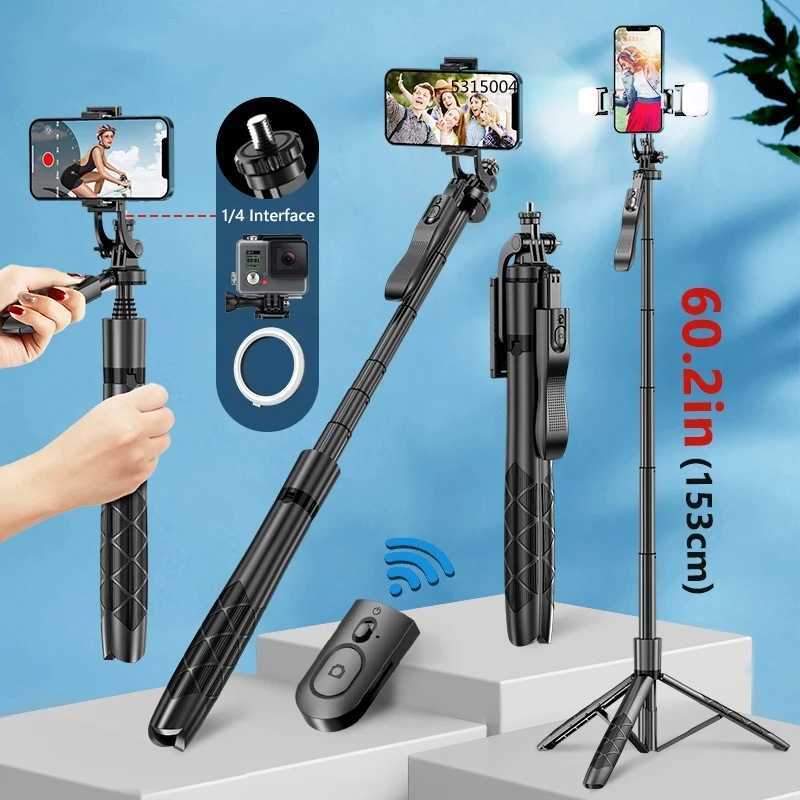 FANGTUOSI 2023 NEW Foldable Bluetooth Selfie Stick Tripod 1530mm with Bluetooth Shutter Fille Light Monopod for iphone G251216-image-1088570197