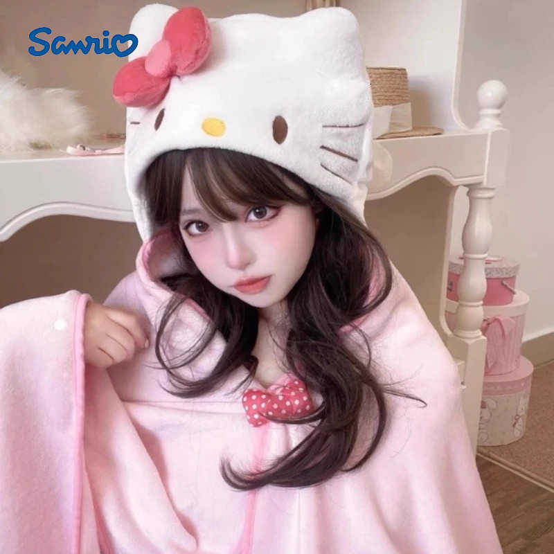 Sanrio Kt Cat Air Conditioning Blanket Hooded Cute Cloak Student Dormitory Office Blanket Home Furnishings Outward Travel Products Gift H251216-image-1088666472