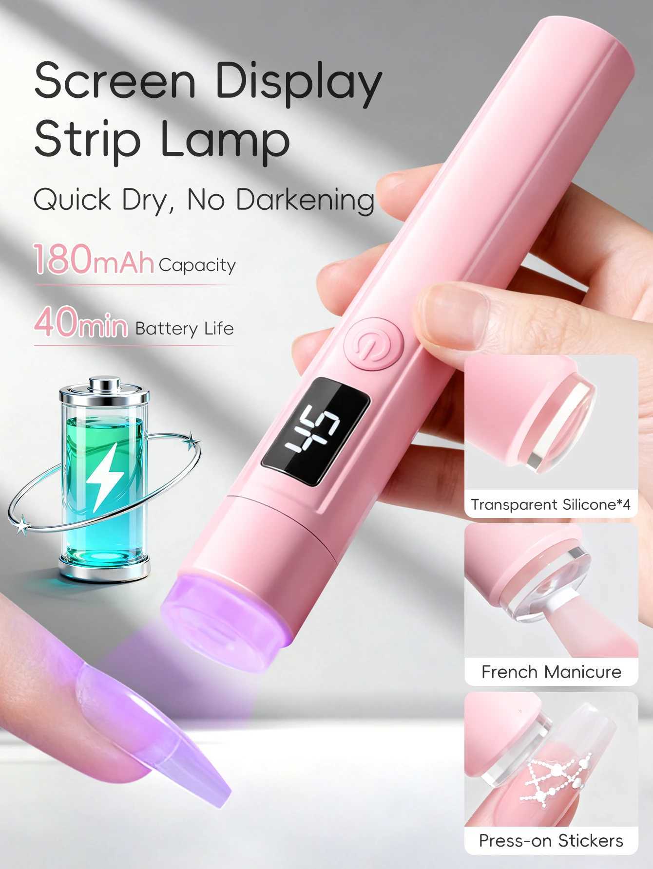 1Pc Pink On-Screen Display Handheld Nail Art UV Lamp For Gel Nails Mini Nail Light Portable LED Nail Lamp USB Nail DryerT251216-image-1088552842