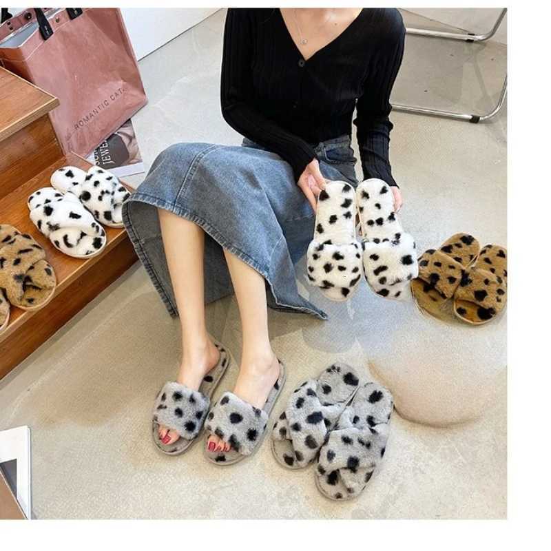 Autumn And Winter New Korean Version Versatile Open toe Lnternet Celebrity Cross Cotton Womens Fur One word Slippers Z251216
