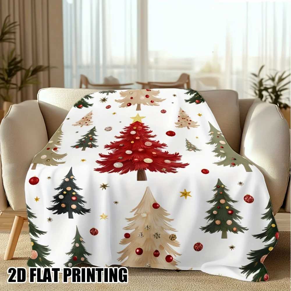 Christmas Trees Pattern Print Flannel Blanket Soft Warm Afternoon Nap Suitable For Sofa Offices Camping Travel Versatile Blanket H251216-image-1088602033