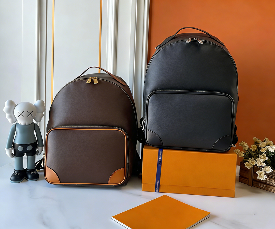 High 2026 Quality Women's Fashion Designer Men's Travel Classic Print L brown/black Genuine Leather Backpack Hiking Backpack 25979