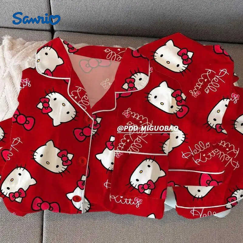 Sanrio Hello Kitty Pajamas Set Girl Boy Kids Kawaii Casual Fashion Loungewear Autumn and Winter Comfortable Childrens Clothing H251216-image-1088705438