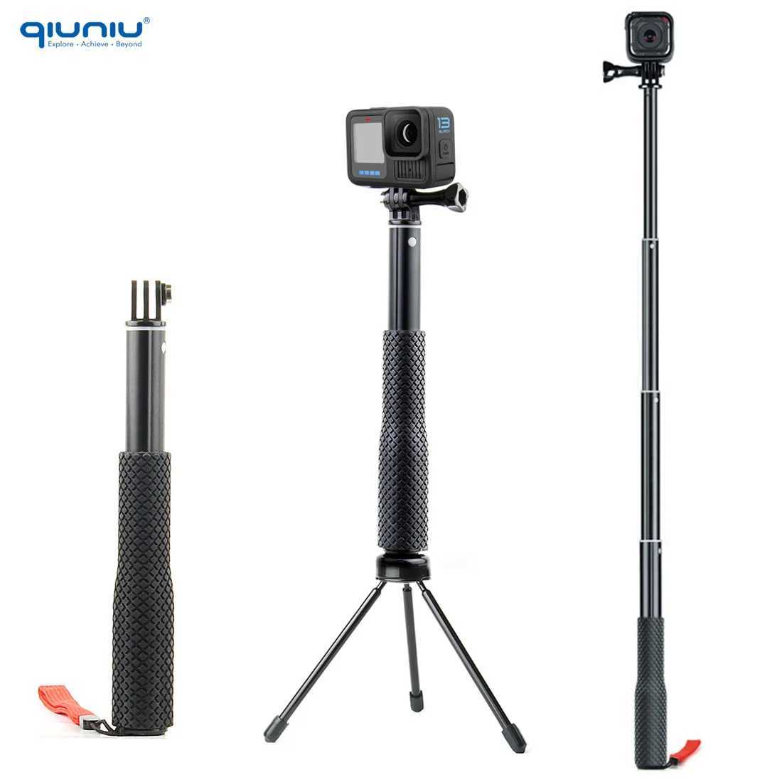 QIUNIU Extendable Aluminum Selfie Stick Handheld Pole Tripod for Akaso Insta360 DJI Action Waterproof Selfie Stick G251216-image-1088568923