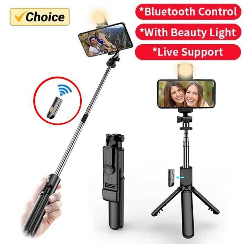Wireless Bluetooth Selfie Stick Tripod Stand With Light Extendable For iPhone Mobile Phone Remote Control G251216-image-1088571933