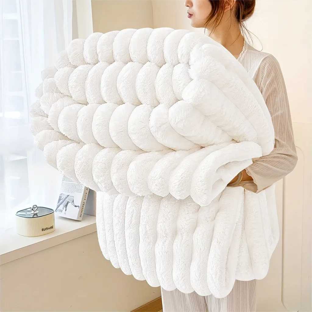 Striped Flannel Fleece Blanket Ultra-Soft Lightweight White Blanket Throw/Twin/Qveen/King Sizes Multi-Color For Bed Couch H251216-image-1088600888