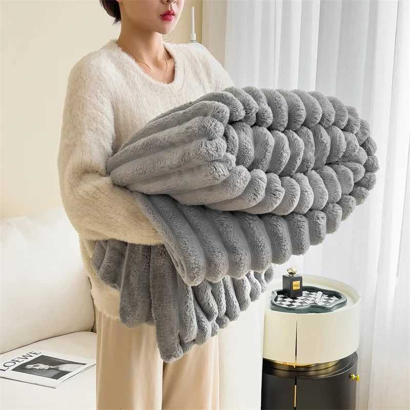 New Solid Color Rabbit Plush Blanket Office Nap Shawl Nap Air Conditioning Blanket Sofa Cover Blanket H251216-image-1088602046