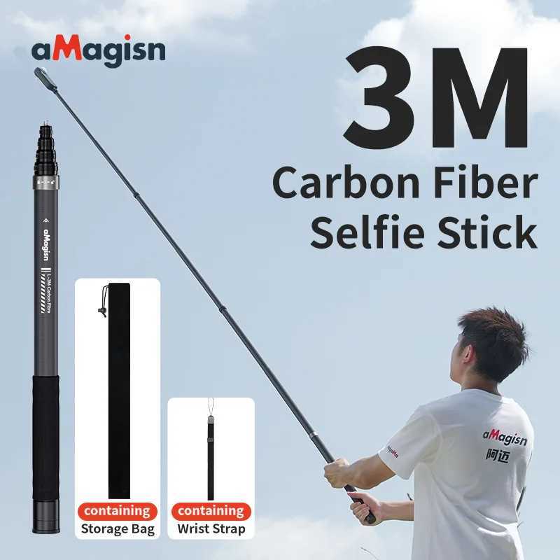 AMagisn Invisible Selfie Stick 3M Carbon Fiber Extended 118 Long Pole for Max for Insta360X2 X3 X4 X5 Accessories G251216-image-1088572388