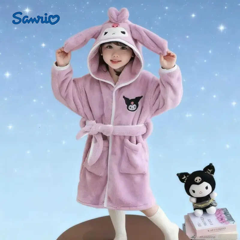 Sanrio Girls Pajamas Kuromi Hello Kitty Autumn Winter New Kawaii Cartoon Thick Warm Home Clothes Child Fashion Sweet Bathrobe H251216-image-1088665793