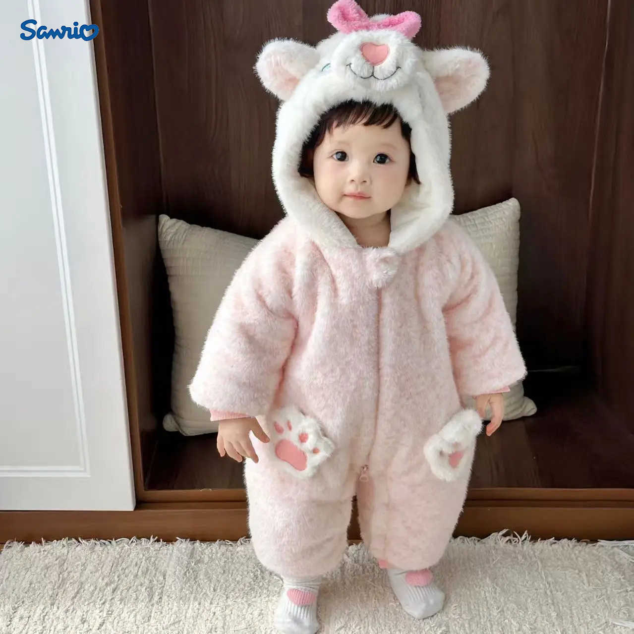 Sanrio Baby Autumn Winter Jumpsuit Plush and Thickened Outerwear for Newborns Warm Clothes for Baby Cute and Lovely Cotton Rompers H251216-image-1088696992