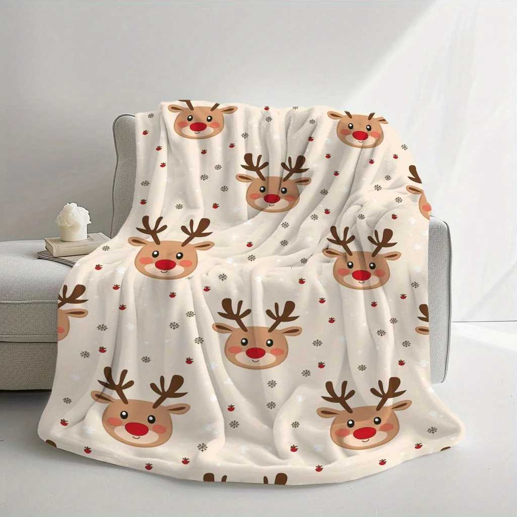 Cozy Christmas Reindeer Printed Fleece Blanket Soft Warm Lightweight Perfect For Naps Camping Travel And Office Decoration H251216-image-1088602115