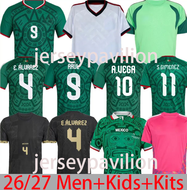 Maillot de football vert Mexique 2026 2027 Home Away Kit maillots de football A. VEGA C. HUERTA L. ROMO RAUL chemises de football hommes enfants