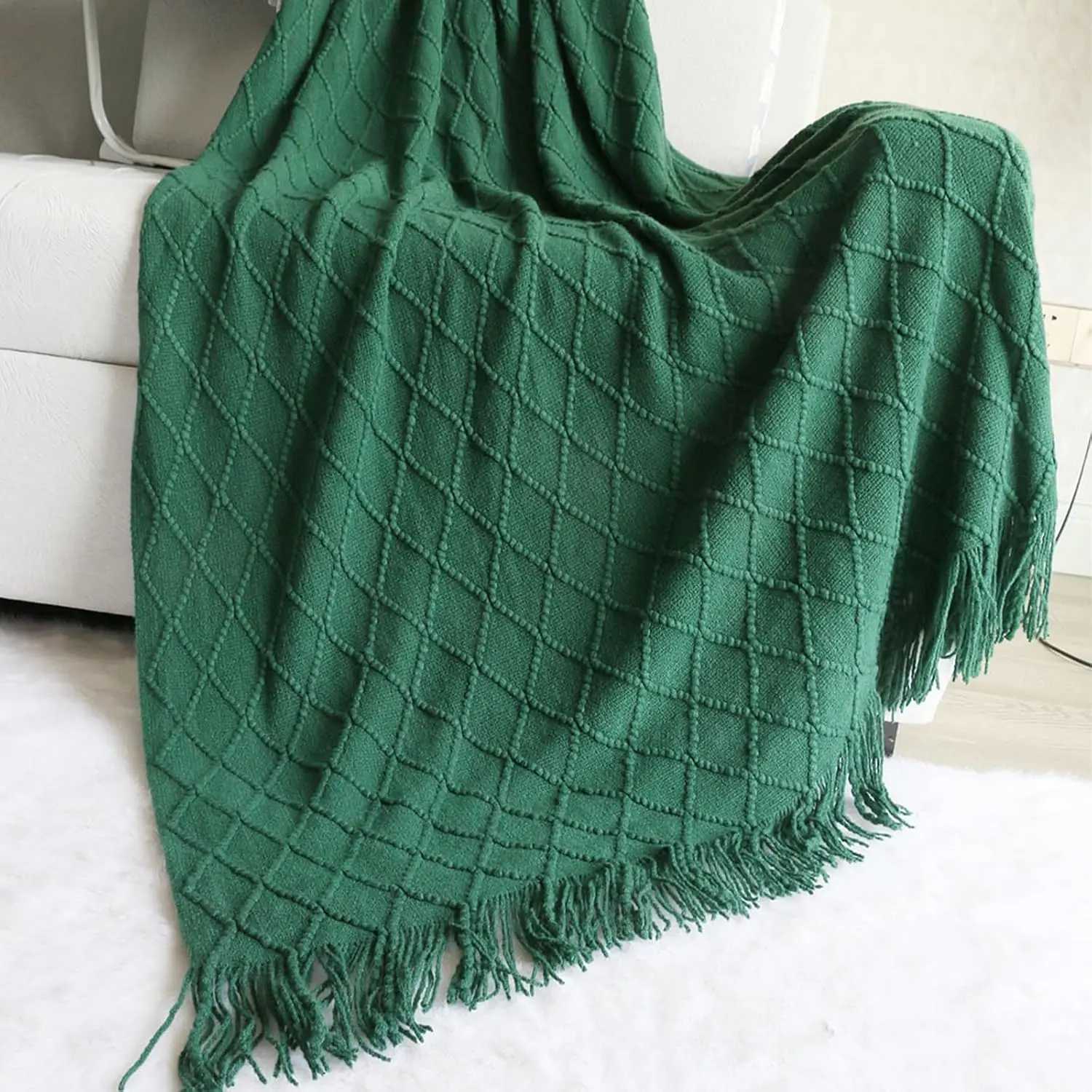 Gift Green Christmas Throw Blanket Soft Boho Bed Throw BlanketsCozy Knitted Throw BlanketOversized Knit Farmhouse Blankets H251216-image-1088601806