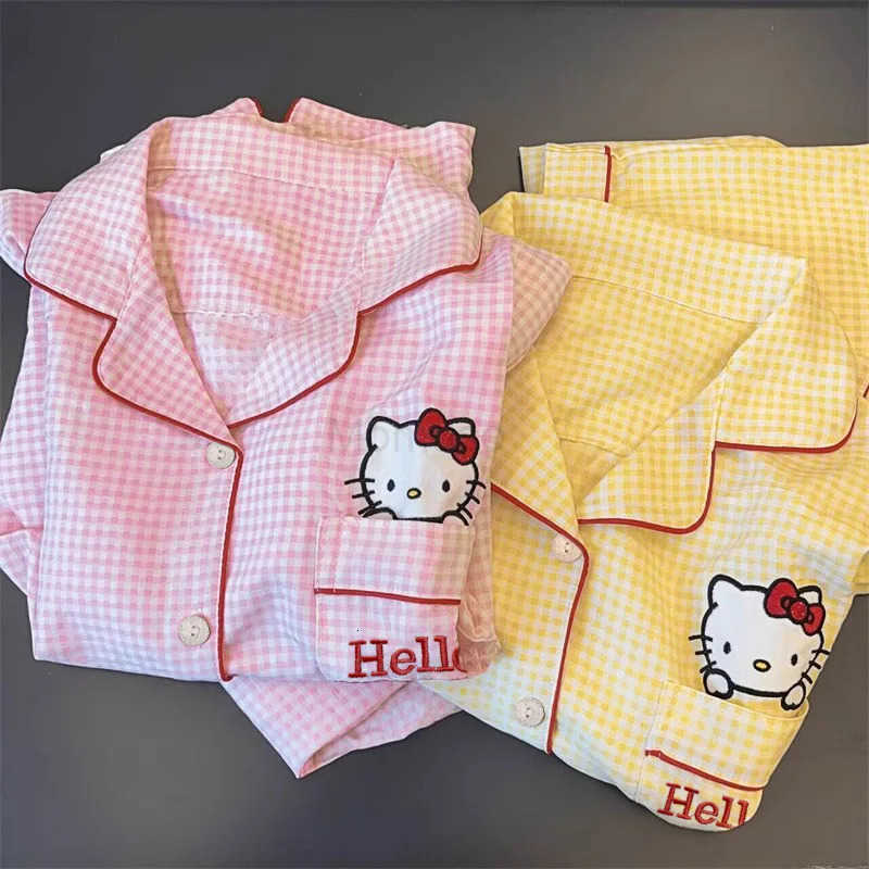 Sanrio New Anime Short Pajamas Hello Kitty Kuromi Kawaii Cartoon Loose Sleepwear Pajamas Sets Short Clothes Girl Birthday Gifts H2512161-image-1088713844