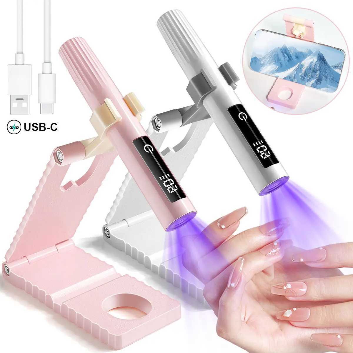 LIMEGIRL Hand Held LED Nail Dryer Lamp with LCD Monitor Rechargeable USB Nail Dryer Quick Curing Nail Glue UV LampT251216-image-1088554323