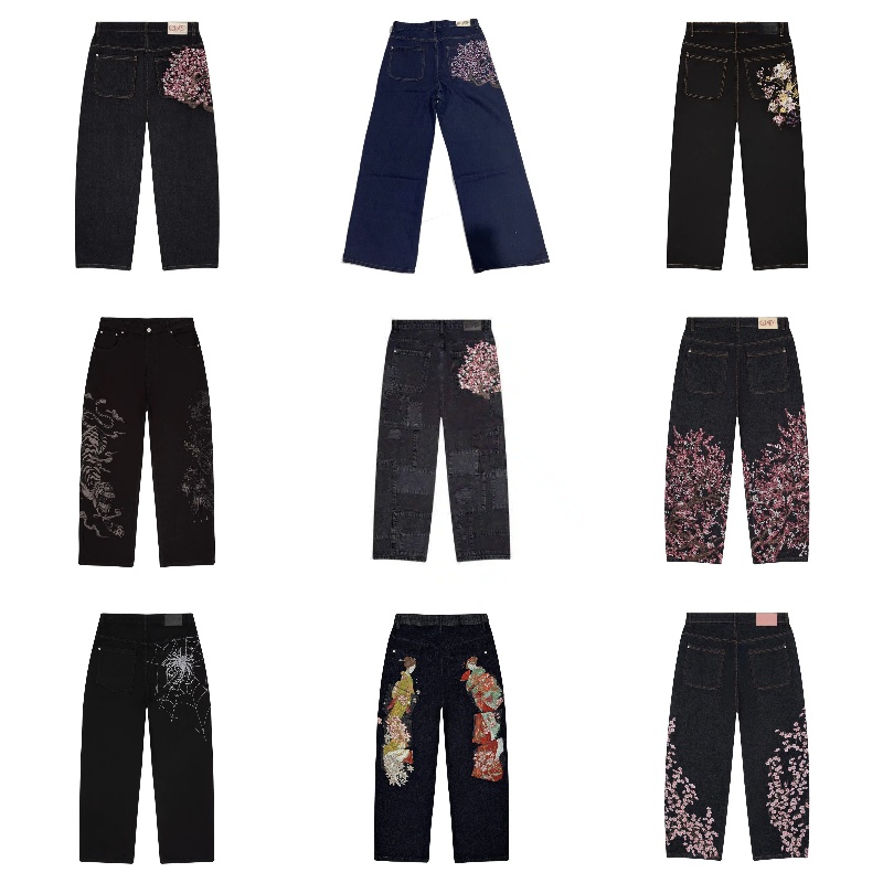 Men's Designer Jeans European and American Retro Plum Blossom Embroidery Straight Leg Unisex Versatile Personalized Street Fashion Denim Pants