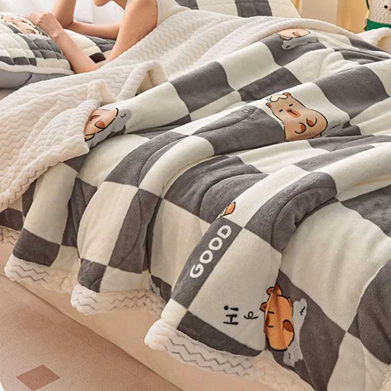 Winter Thick Three-Layer Quilted Blanket Milk Flannel Multifunctional Warm Blankets for Home Cartoon Printed Single Sofa Cover H251216-image-1088601164