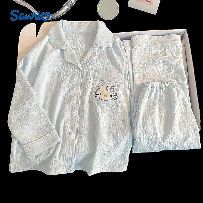 Sanrio Hot Y2K Girl Pajama Set Hello Kitty Kawaii Anime Fashion Spring and Autumn Tops Pants 2-Piece Set Childrens Clothing New H251216-image-1088667604