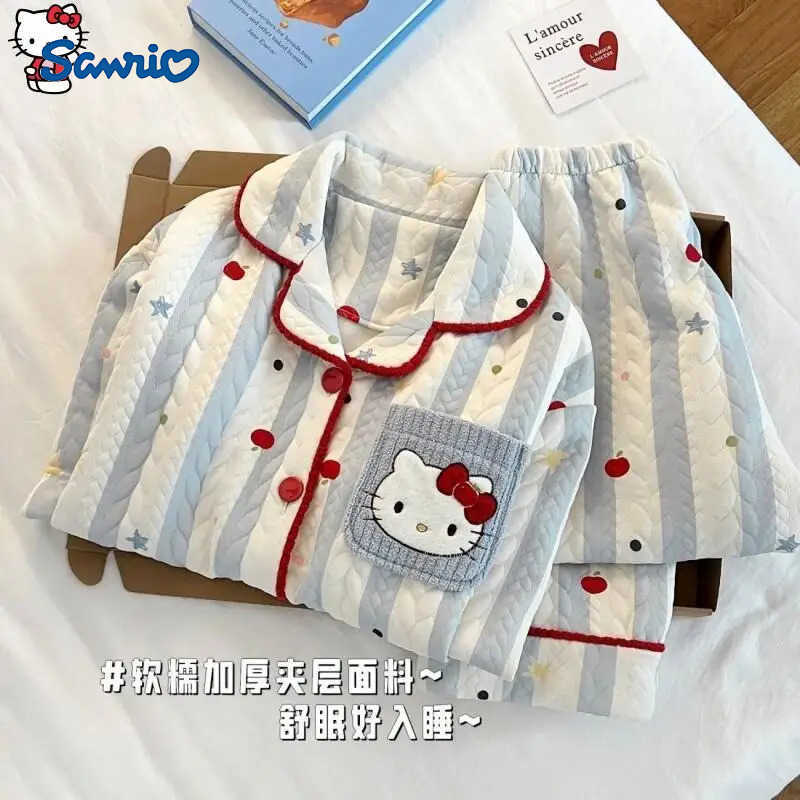 Sanrio Hot Girl Loungewear Set Hello Kitty Anime Kawaii Casual Loose Comfort Air-Layer Fabric 2-Piece Set Children Clothing New H251216-image-1088666807