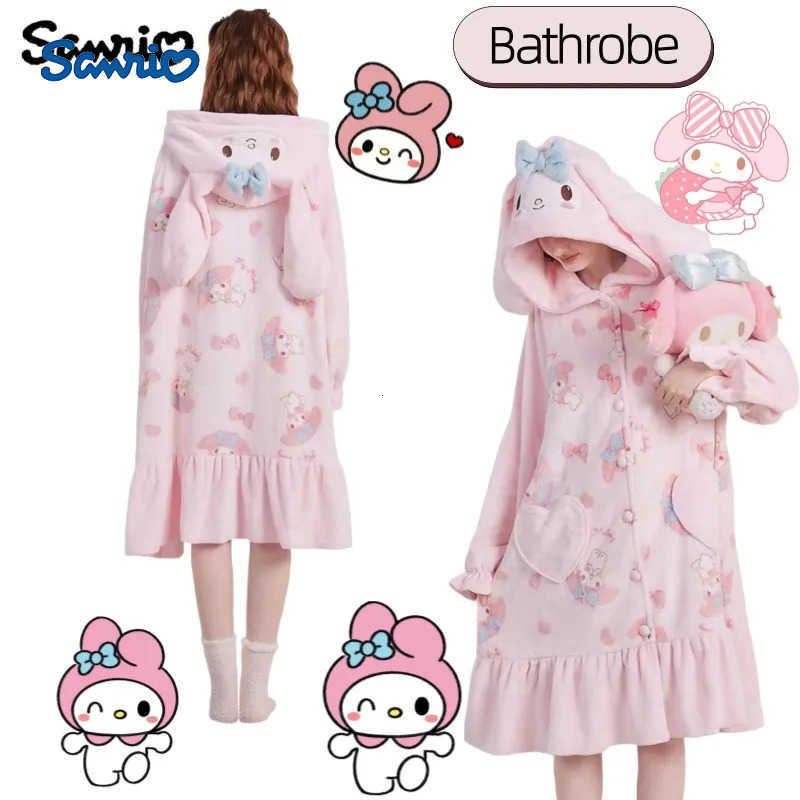 Sanrio My Melody Cartoon Cute Pajamas and Bathrobe Creative Kawaii Girls Heart Fleece-Lined Warm and Thick Can Be Worn Outside H251216-image-1088666402