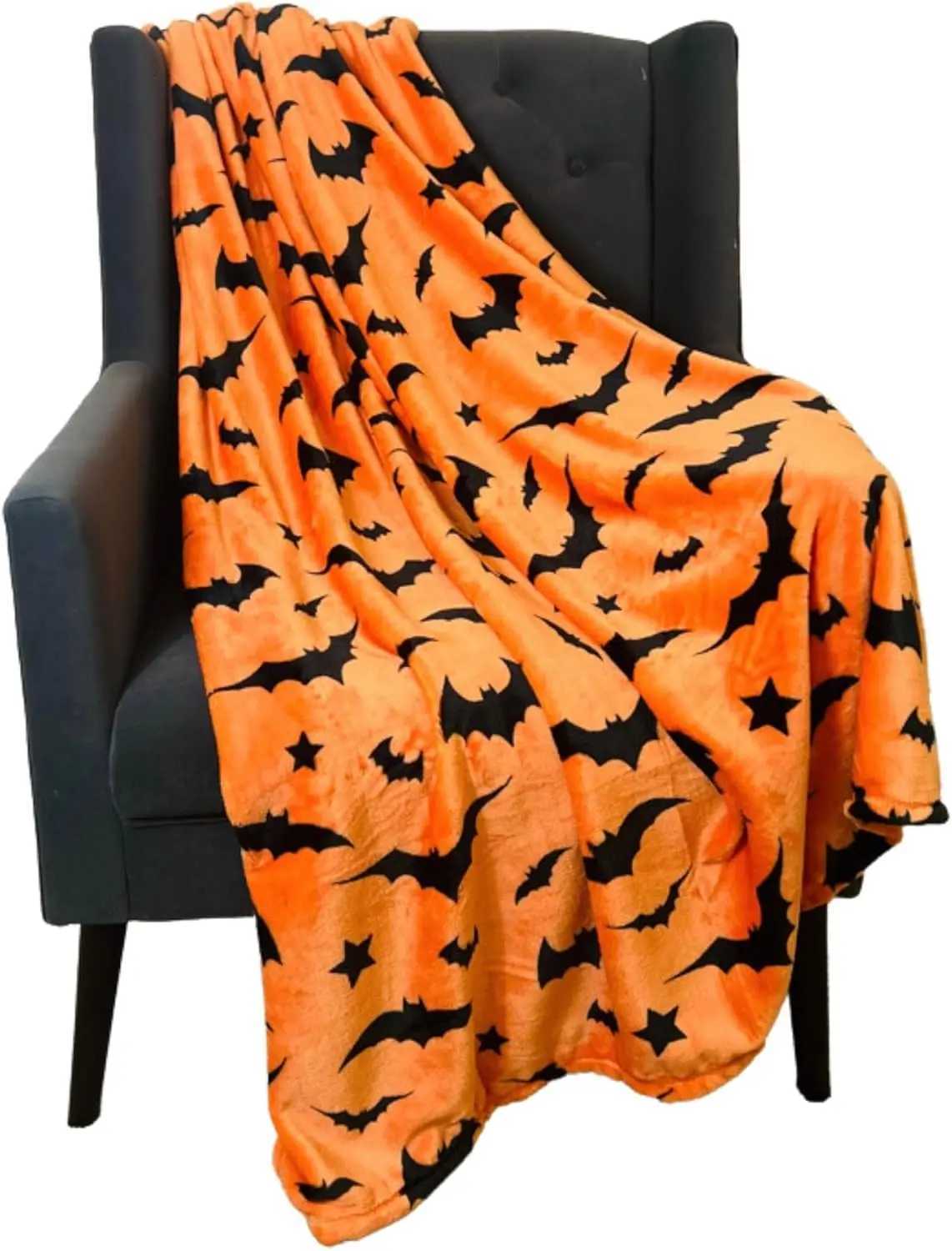 1PC Festive Halloween Black Bats Printed Flannel Blanket Perfect gift for Sofa Office Bed Plane Travel Sleep Read Relax Camping H251216-image-1088602350