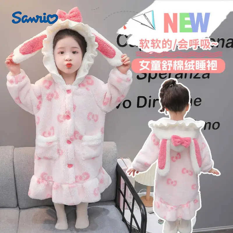 Sanrio Hot Kawaii Fashion Girl Thicken Robe Student Winter Cartoon Casual Keep Warm Long Style Pajamas Homewear Childrens Clothing New H251216-image-1088665825