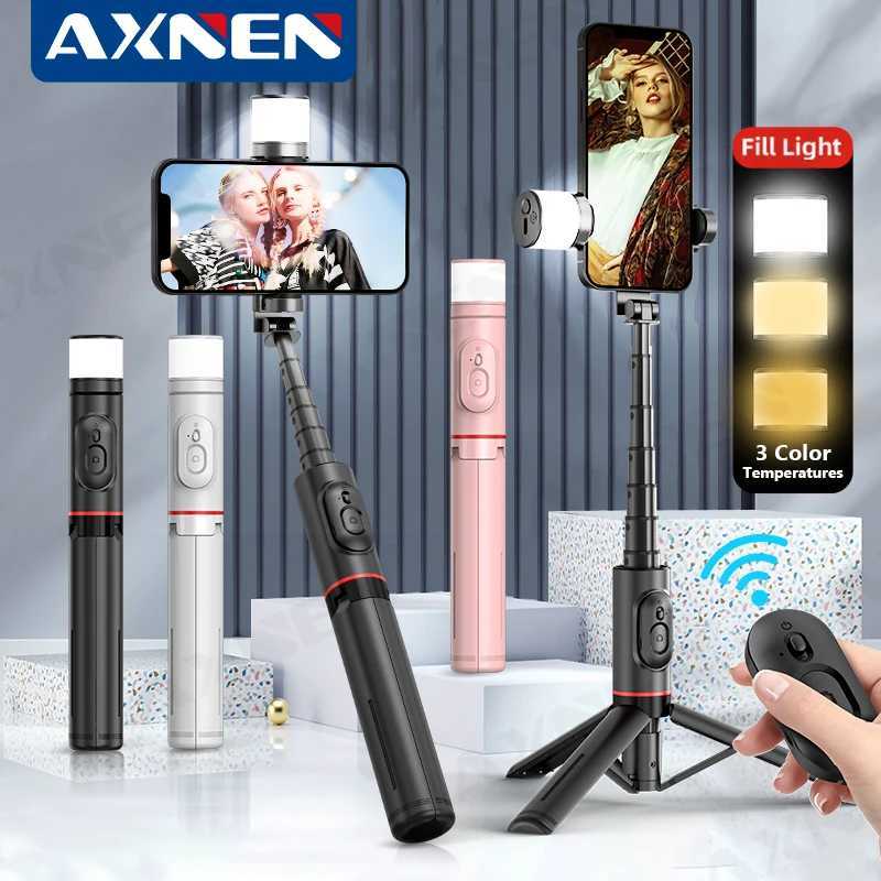 Q12S Foldable Wireless Selfie Stick bluetooth Monopod with Remote Shutter Fill Light Tripod for iPhone Android 2023 NEW G251216-image-1088569706