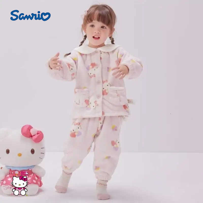 Sanrio Hellokitty Pj Set Girls Kawaii Anime Childrens Clothing Loungewear Soft Comfortable Breathable Warm Winter Pajama New H251216-image-1088699646