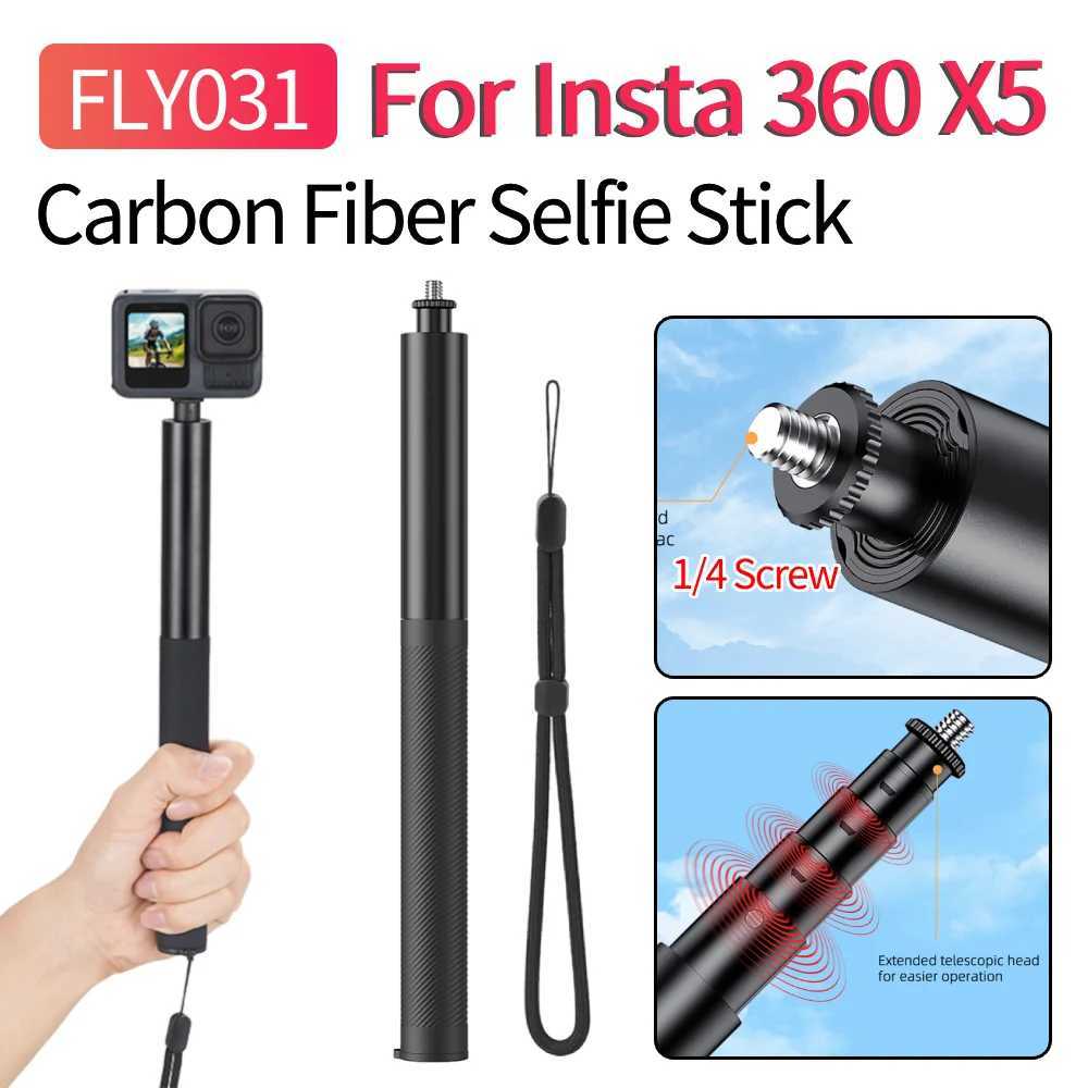 Carbon Fiber Selfie Stick 1/4 Inch Screw Adjustable Extension Pole Long Pole Selfie Stick for Insta 360 X5 Action4/POCKET3 G251216-image-1088568905