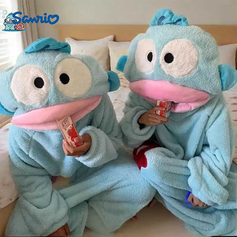 Sanrio Anime Cartoon Hangyodon Cinnamoroll Couple Pajamas Autumn Winter Large Size Coral Velvet Home Pajamas Festival Couple Pajamas H251216-image-1088696792