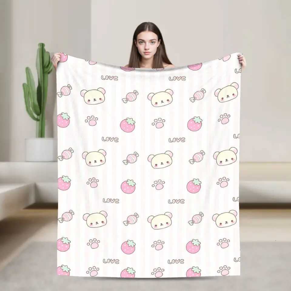 Rilakkuma Candy Strawberry Korilakkuma Blanket Plush Funny Warm Throw Blankets for Bedding Lounge Winter H251216-image-1088602299