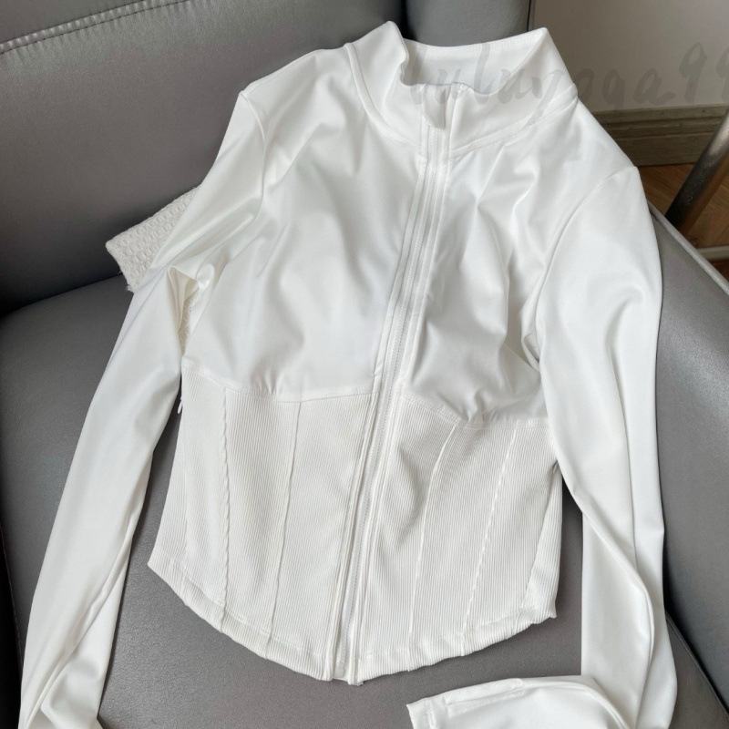 Yoga Jacket Designer womens Stand Collar Quick-Drying Sports Sense Long-Sleeved Cardigan Top Fishbone Hem Thread Cinches Waist For Slimming Effect Z