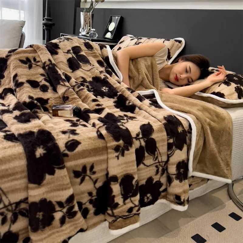 2025 new printed imitation rabbit plush blanket office nap shawl blanket winter sofa thermal blanket bed H251216-image-1088602449