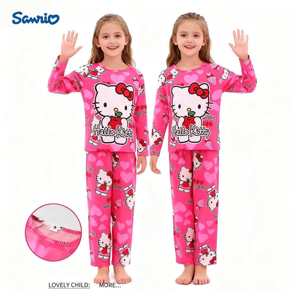 Sanrio Girls Pajamas Sets Childrens Sleepwear Hello Kitty Kids Long-Sleeved Pyjamas Suits Baby Loungewear Soft Comfortable H251216-image-1088712910