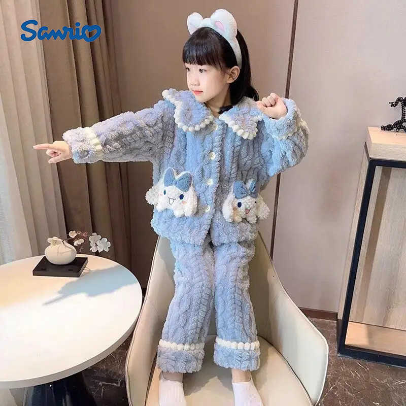 Sanrio HOT girl pajama set Cinnamoroll kawaii anime fashion winter child keep warm tops Long pants childrens clothing new style H251216-image-1088698652