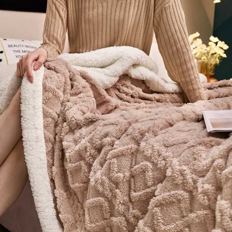 Thickened Thermal Double Layer Fleece Comfortable Blanket Hemming Tafu Blanket Casual Sofa Single Double Blanket Small Quilt H251216-image-1088602038