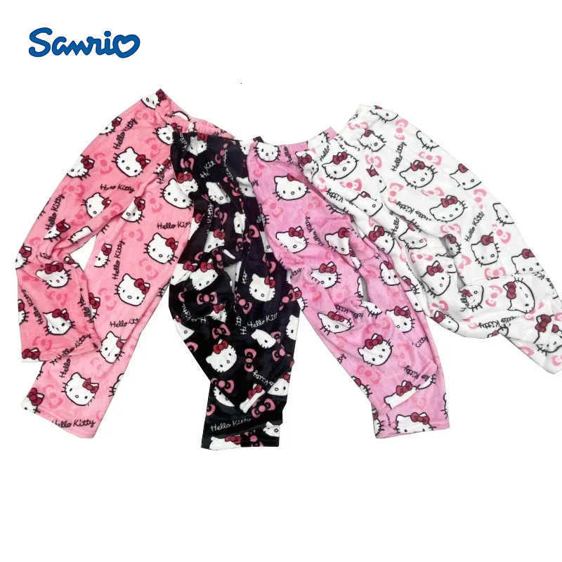 Sanrio 2026 Hello Kitty Pajamas Halloween Flannel Fashion Trouserswomen Kawaii Woolen Anime Cartoon Casual Home Pants Autumn H251216-image-1088664542