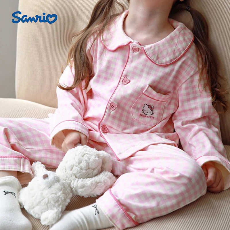 Sanrio New Hello Kitty animation peripheral cartoon cute childrens pajamas high-looking little girl home wear cardigan two-piece set H251216-image-1088667196