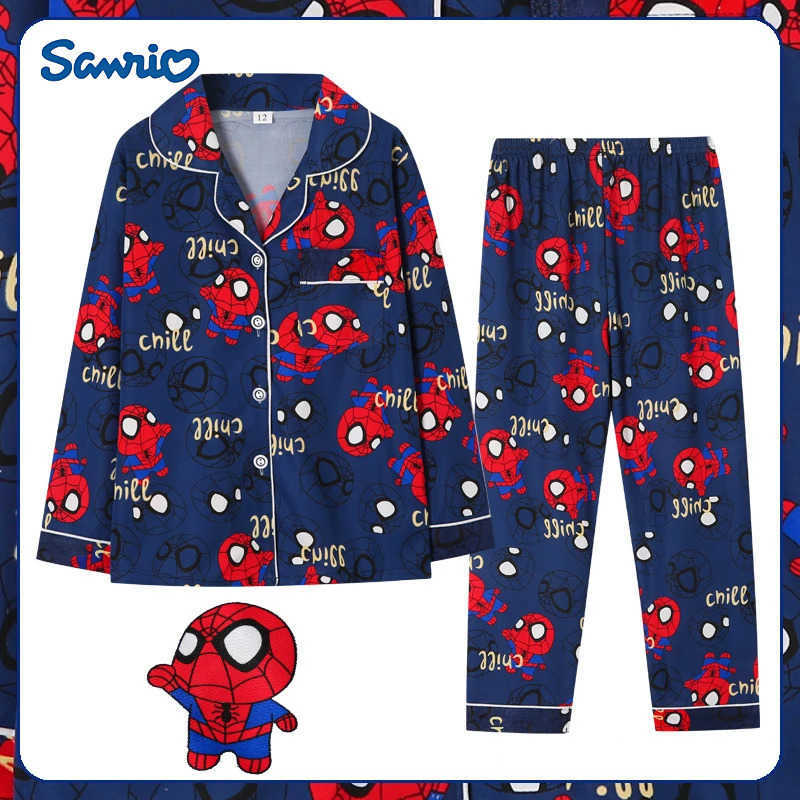 Sanrio 2pcs boy clothes Spider Man Print Pattern Pajama Set Long Sleeve Pants Casual Home Wear Set As Daily Gift For All Seasons H251216-image-1088698252
