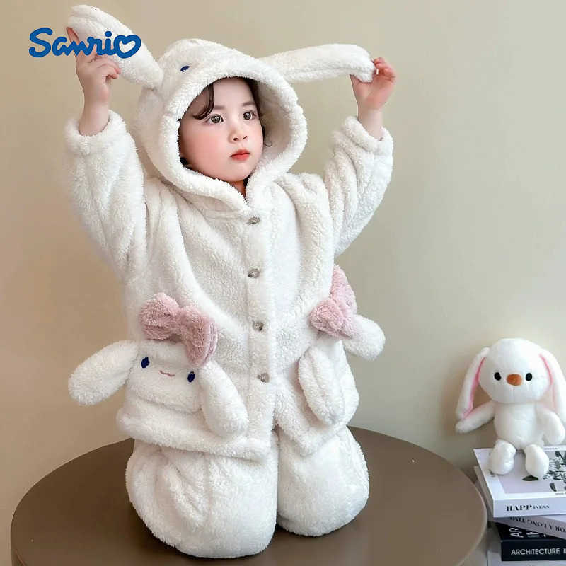 Sanrio Cinnamoroll Kid Plush Pajamas Set Cartoon Autumn Winter Homewear Anime Sweet Sleepwear Suit Cute Thickened Nightwear H251216-image-1088697873