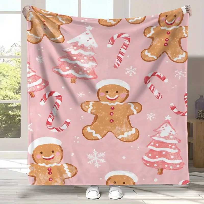 Cozy Vintage Christmas Gingerbread Flannel Throw Blanket - Soft Multipurpose Machine Washable H251216-image-1088602064