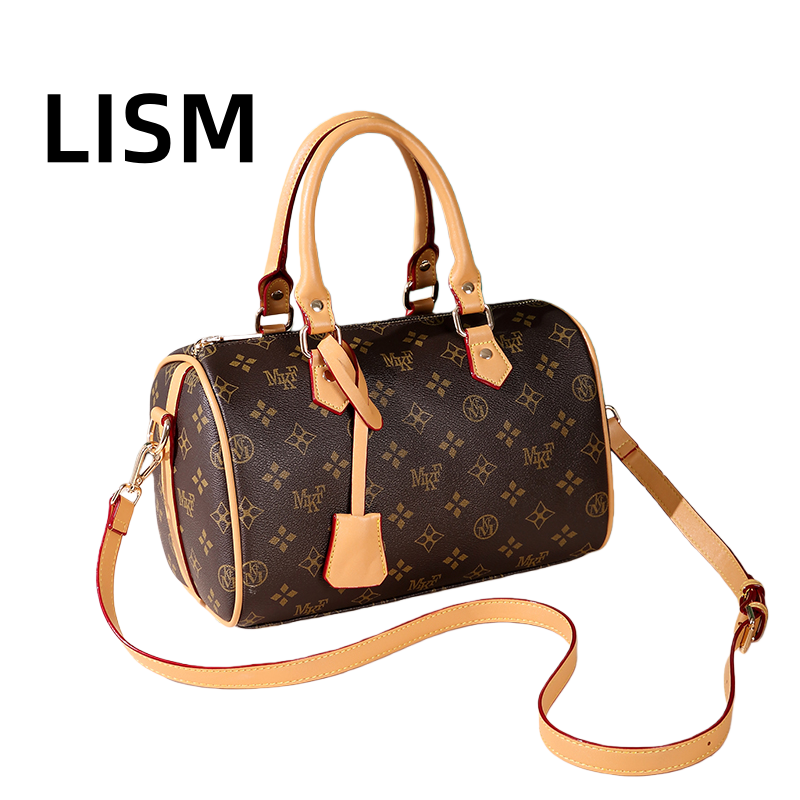 LISM bag free shipping Light luxury genuine leather High quality casual Boston bag versatile classic vintage handbag for woman pu05