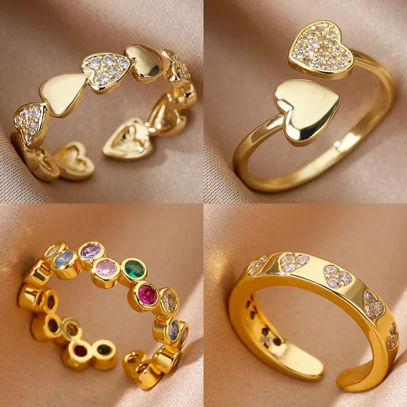 Zircon Geometric Heart Rings For Women Stainless Steel Gold Color Wedding Ring Aesthetic Jewlery Couple Gift 251217