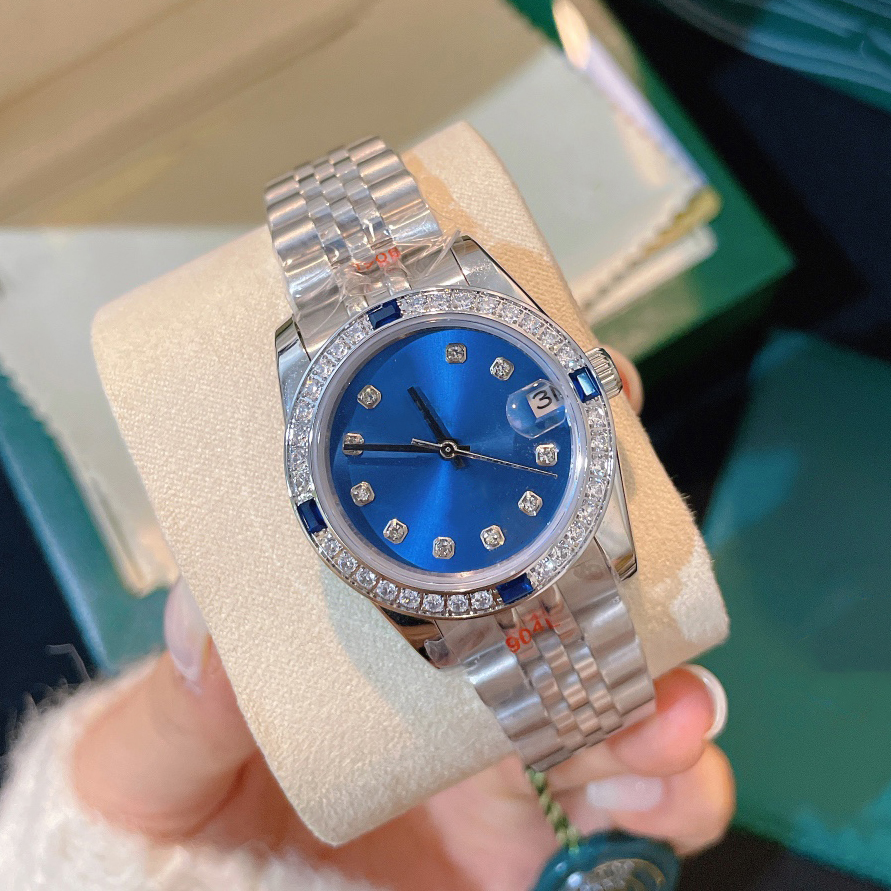 Date Juste 36MM Cadran Bleu Diamant Ensemble Bracelet Femme Montre-Bracelet Étanche Mouvement Automatique Argent Haute Qualité 904L Bracelet En A