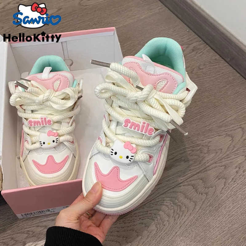 Sanrio Hello Kitty Luxury Design Plate Shoes Y2k Girl Cartoon Korean Style Aesthetic Cute Shoes Women Fashion Casual Sneakers H251217
