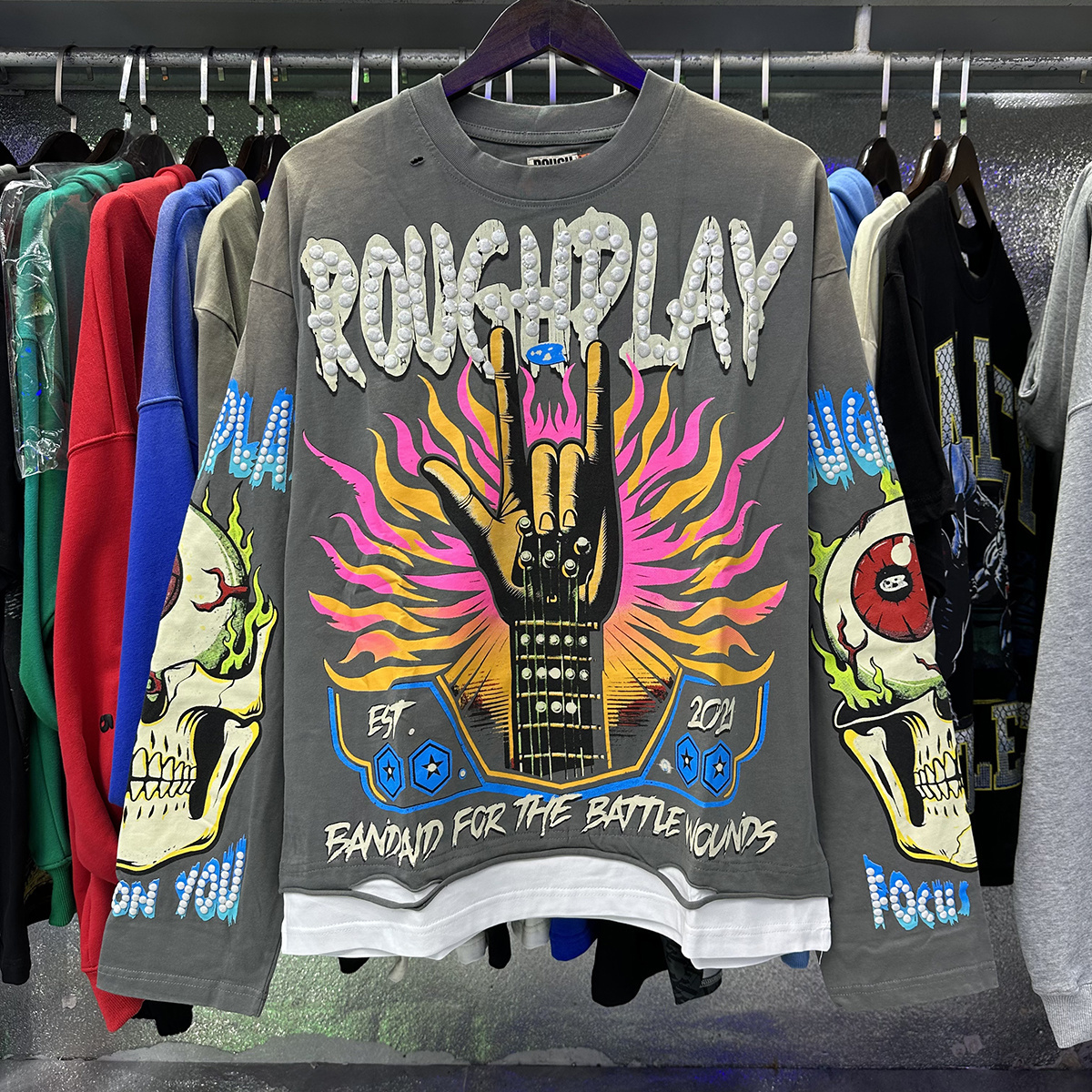 RoughPlay designer t-shirt classique graphique tee-shirt pour hommes Vintage imprimé crâne à manches courtes eau de lavage pour faire du vieux co