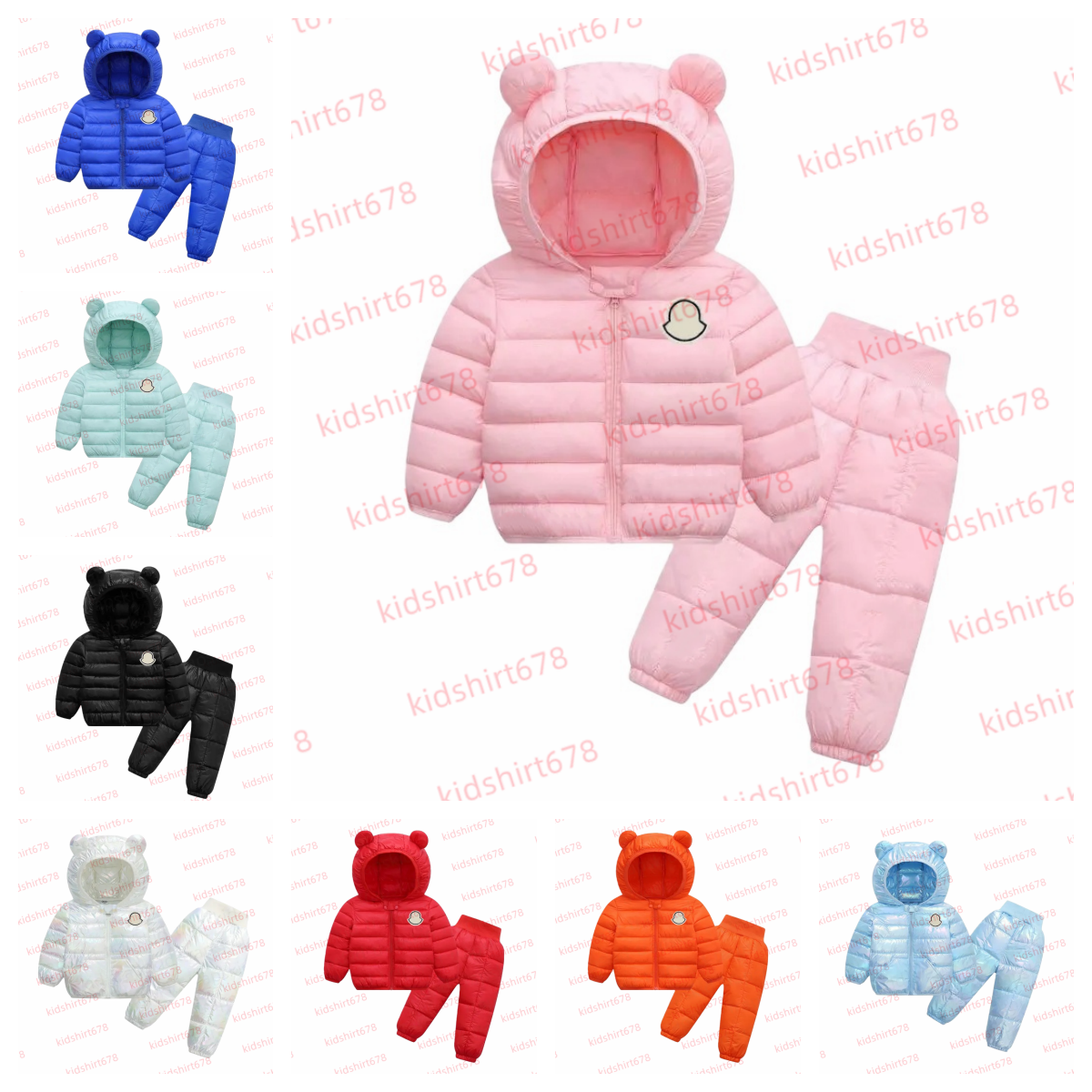 Kids designer clothes M Embroidered Badge kids puffer jacket Cute bear ear hooded jacket Children 2pcs Set Warm Winter Clothes Fashion Toddler Kids
