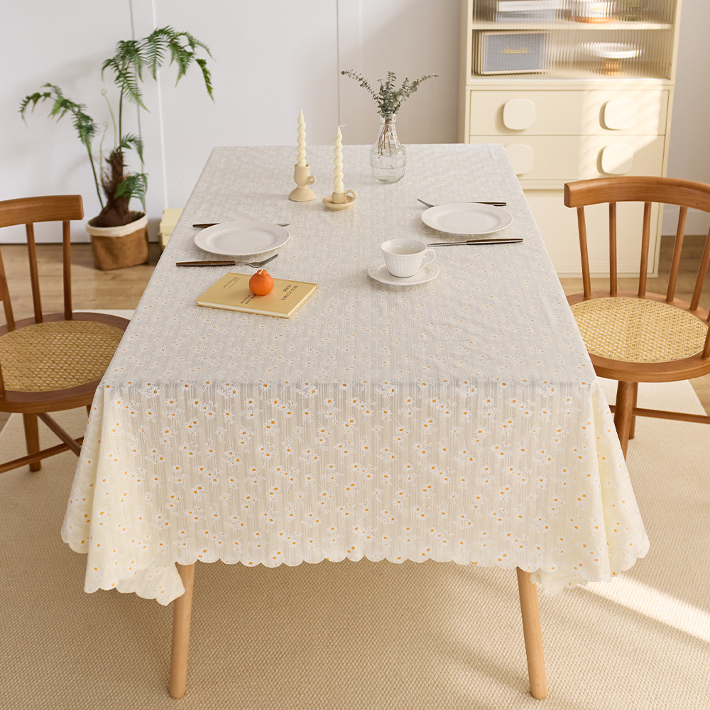 Waterproof and oil-proof daisy Japanese style cotton and linen decorative tablecloth, coffee table mat, rectangular dining table cloth.HT5W01-image-1109161633