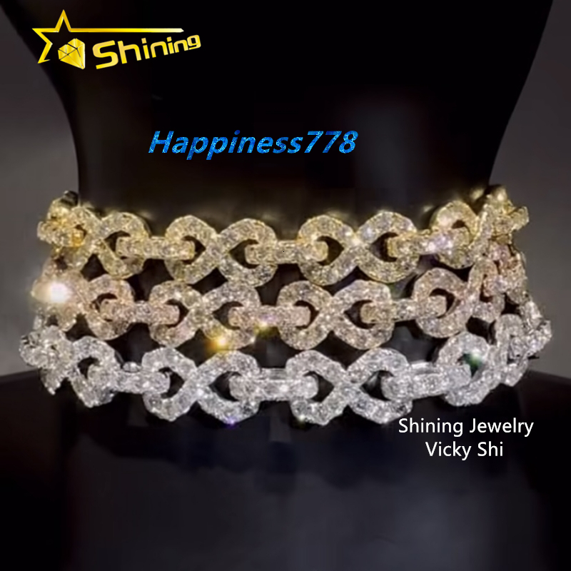 Iced Out 13MM Infinity Link GRA Men Hip Hop Cuban Link Chain 925 Sterling Silver Moissanite Hip Hop Jewelry