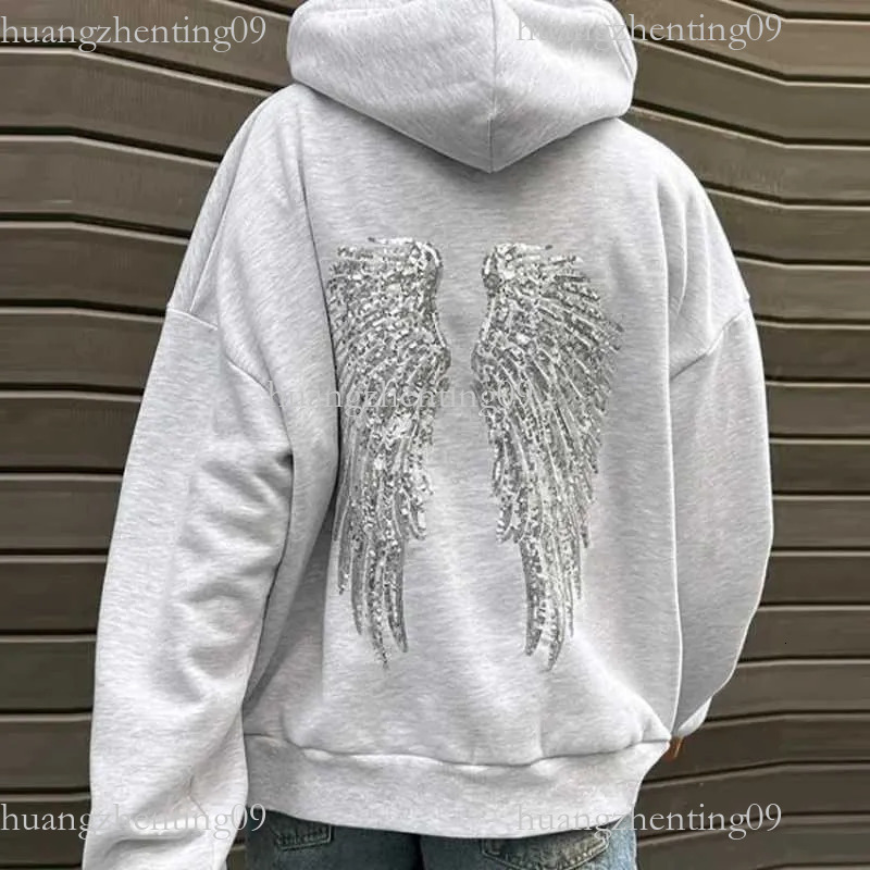 Womens Sequin Angel Wings Hoodie Jacket - Long Sleeve Casual Loose Pullover Pants Set for Autumn Outwear